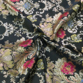 Tissu brodé jacquard de fleurs noires pour tissu